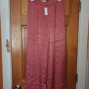Anthropologie Tina Jo Dusty Rose Satin Wide Leg Pants S NWT